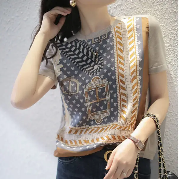 

T-shirt t-shirt women's short sleeve loose T-shirt spring women's 2021 new splicing Chiffon Top