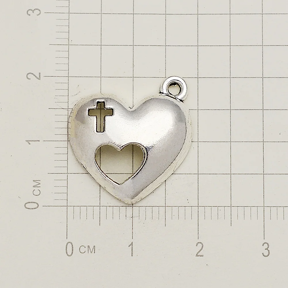 10 шт./лот 19x20 мм антикварные посеребренные подвески в виде сердца для брелока