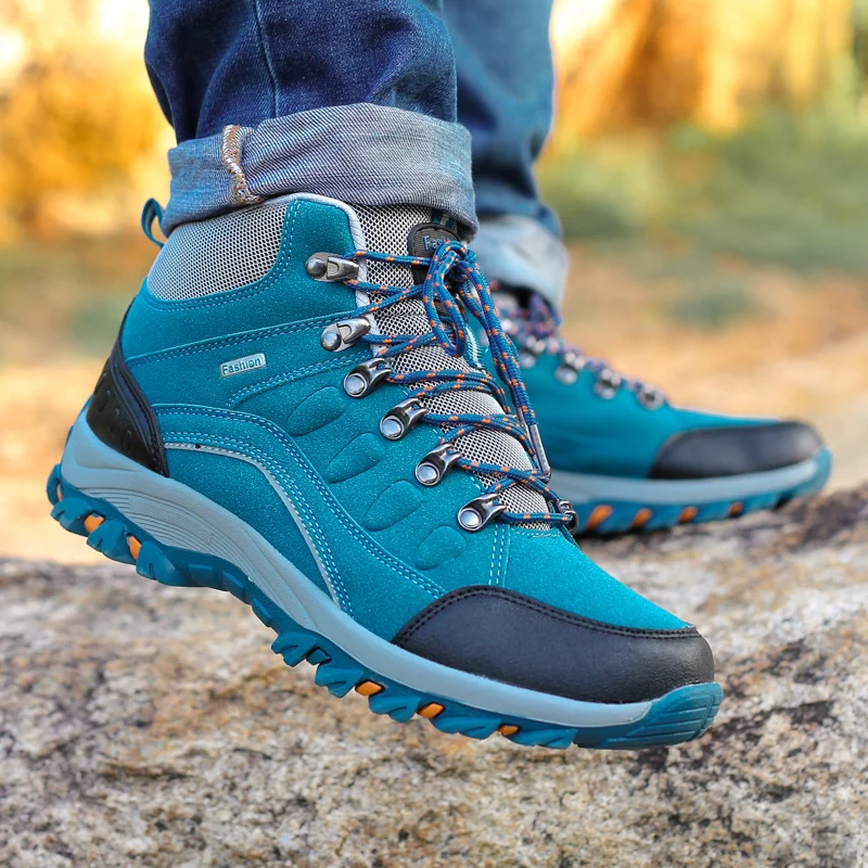 Autumn Blue Unisex Hiking Shoes Men Outdoor Hiking Boots Women High Top Non-slip Trekking Hunting Sneakers Male Climbing Shoes