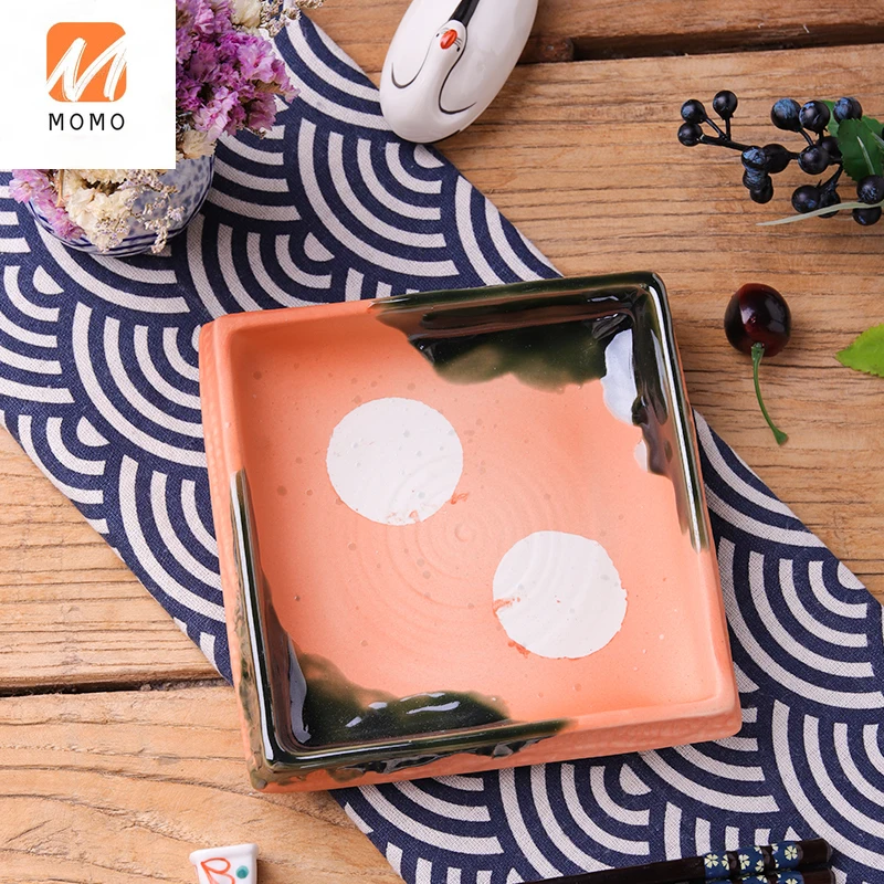 

Ceramic Tableware Hotel Square Front Dish Pastry Plate Tempura Plate Hand Painted Retro Japanese Dish Plate