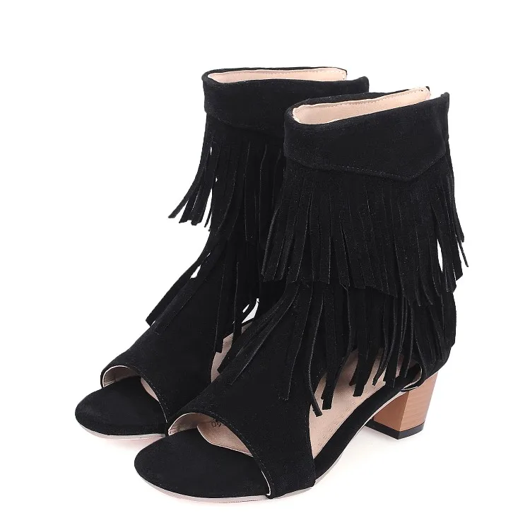 Сандалии женские на высоком каблуке Босоножки с открытым носком кисточкой и