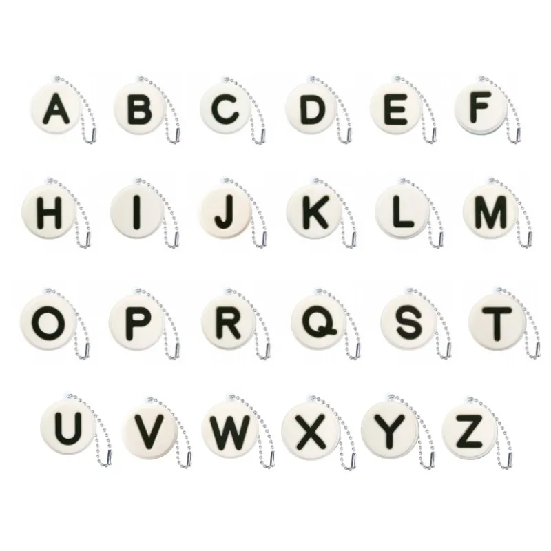 Новинка 1 шт. брелок из ПВХ с черными буквами Круглый мини для ключей детей милый