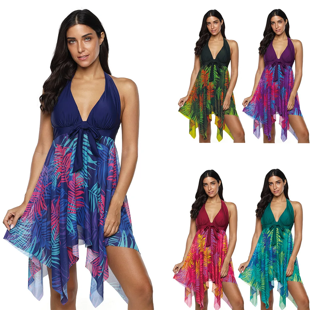 Размера плюс танкини для женщин из двух частей с принтом отдельно Vikinis Para Mujer 2020