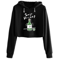 soju drink crop hoodies women anime emo aesthetic kpop pullover for girls