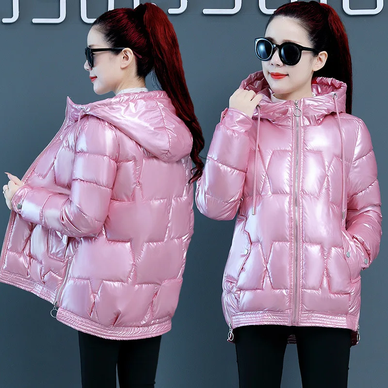 Clothing for Women Winter Coat Women Elegant Cotton Short Glossy Solid Color Loose Bread Service