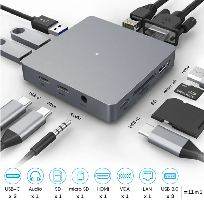 

Док-станция для ноутбука, 11 портов, USB 3,0, HDMI + VGA