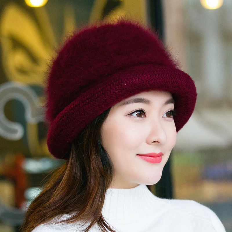 H7718 Women Knitted Bucket Hat Lady Autumn Winter Thicker Warm Fisherman Basin Cap Middle Age Middle-aged Mother Elastic Hats