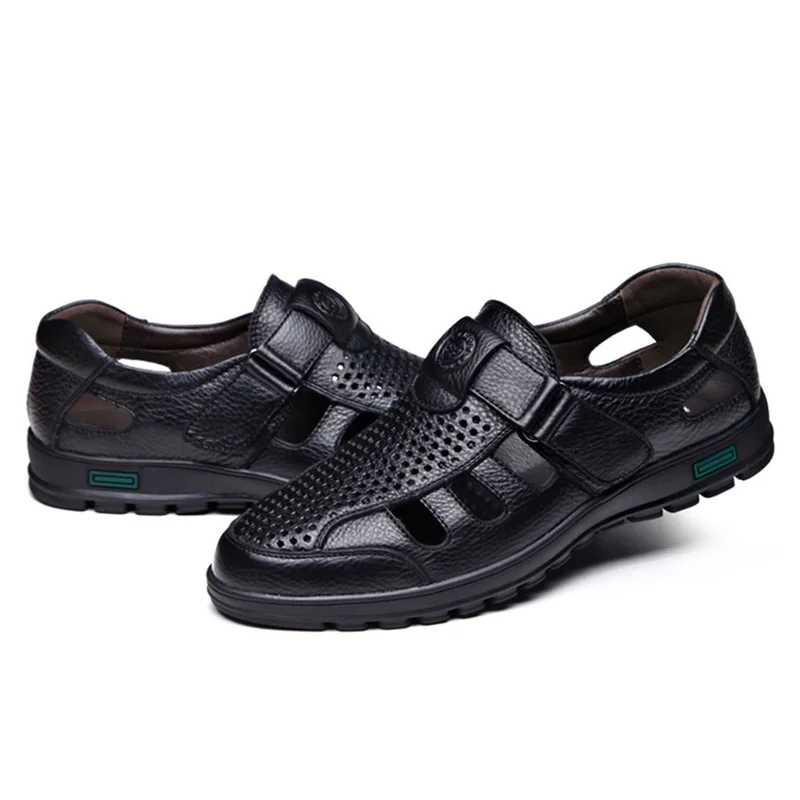 Мужские сандалии из натуральной кожи ажурная дышащая обувь в рыбацком стиле