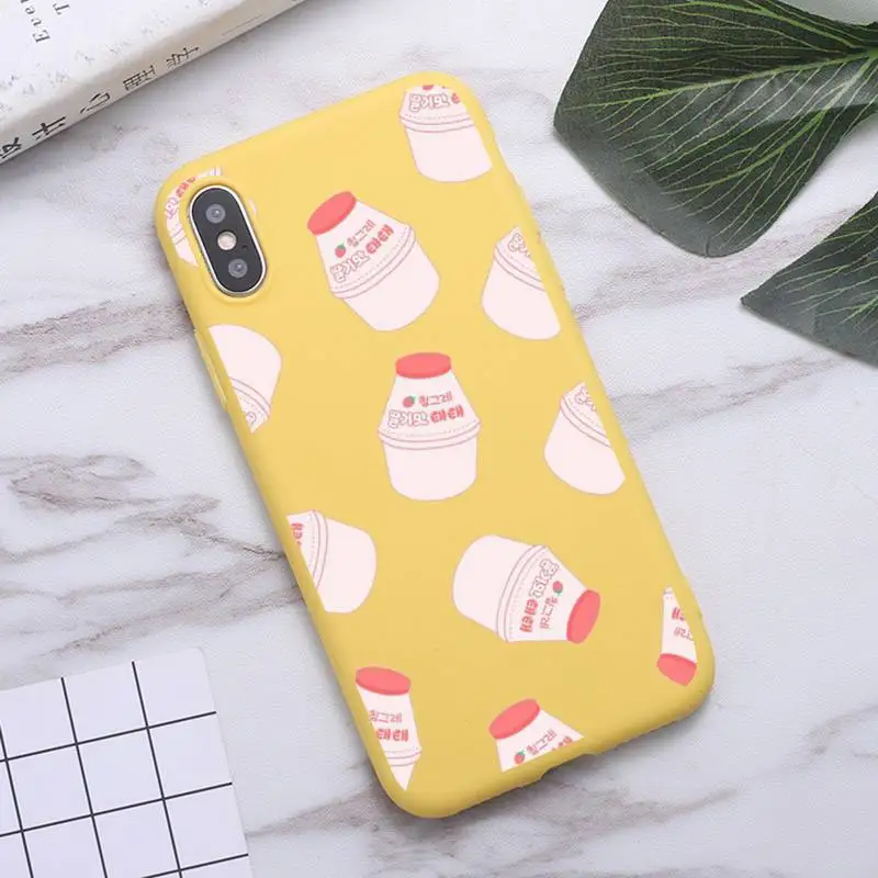 

Cute Milk Drink Strawberry Banana Phone Case Candy Color for iPhone 6 7 8 11 12 s mini pro X XS XR MAX Plus