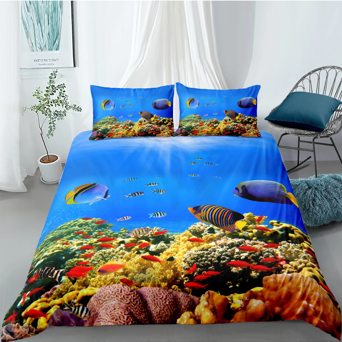 

3D Duvet Cover Sets Blue Sea Starfish Quilt Covers Comforter Case Set Bedding Set King Queen Twin Double Single Size Bed Linens