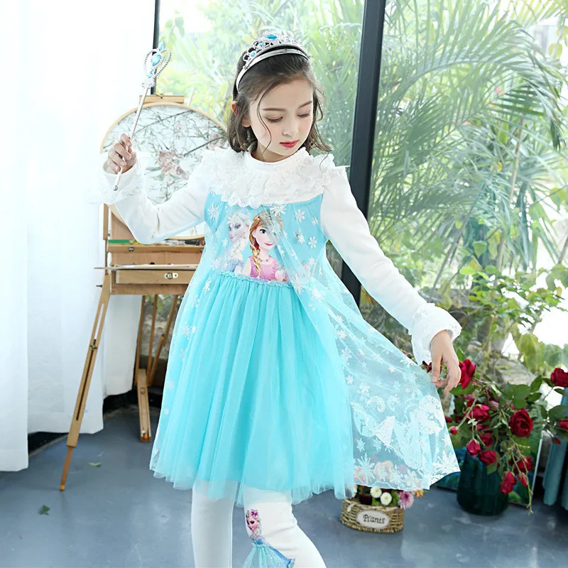 Платье принцессы Эльзы и Анны для девочек детские платья маленьких утепленная