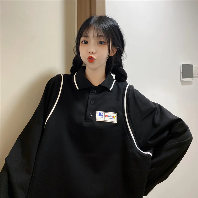 

И рубашка-поло, свитер, Женский весенне-осенний свободный тонкий модный стиль BF в Корейском стиле