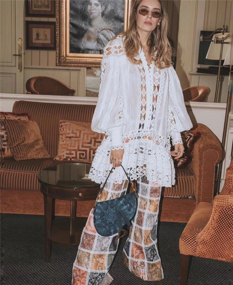 Подиумное женское платье Роскошная вышивка кружева сексуальные выдалбливают дизайнерские женские платья из двух частей заклепки бисером фонарь рукав