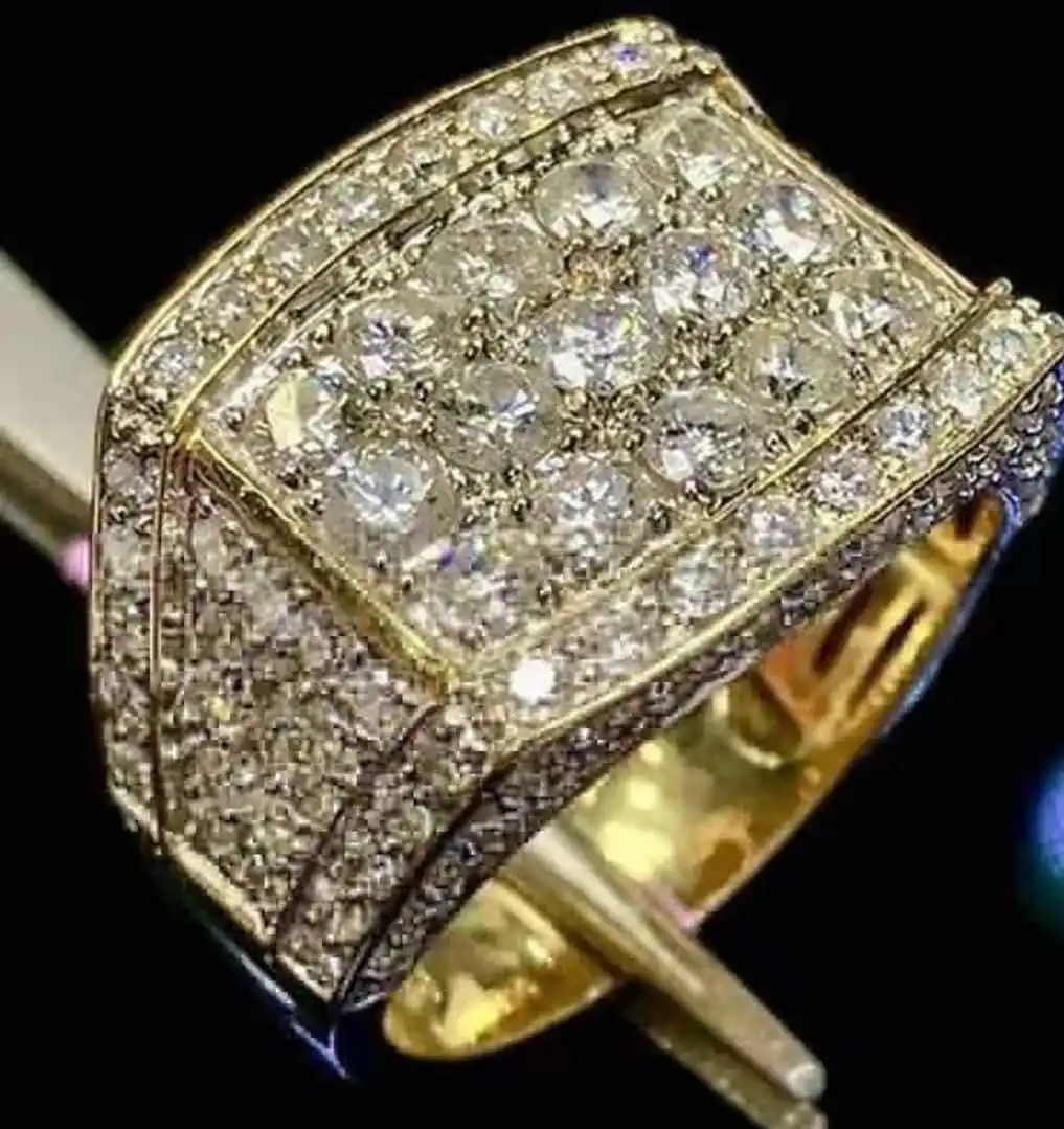 

European And American Hip Hop Ring New Gold-Plated Business Wide Face Full Diamond Men's Ring Eternal Promise Ring Party Jewelry