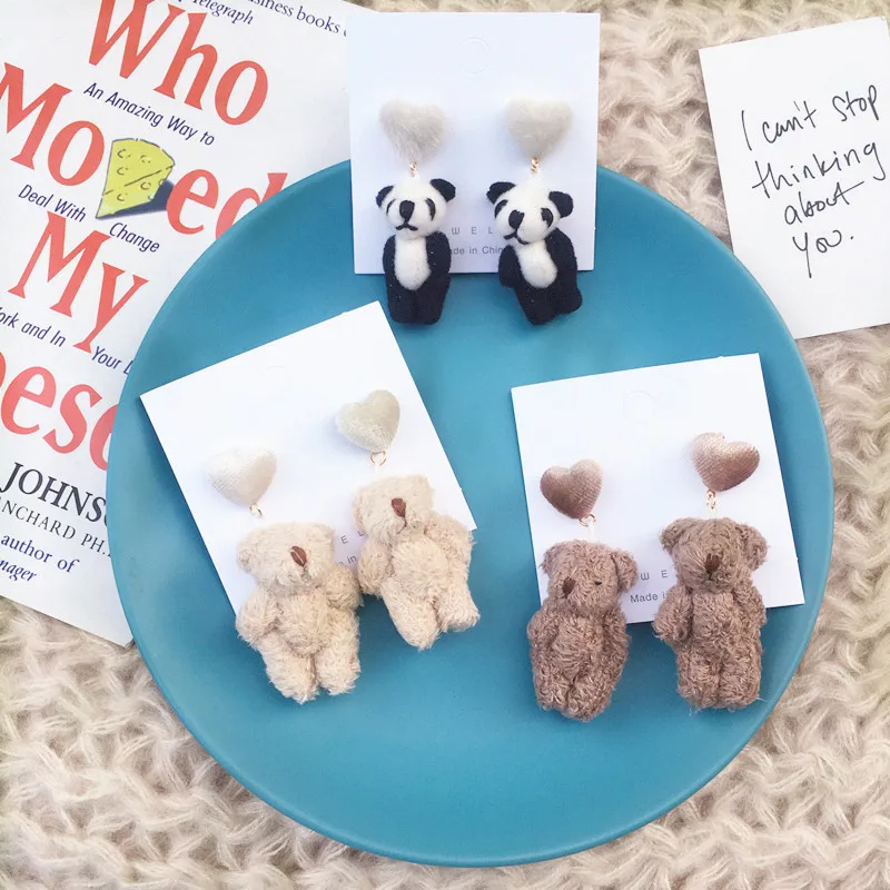 

AVEBIEN Plush bear Women's Stud earrings cute cartoon autumn winter doll Women earrings Серьги 2020 trend creative accessories