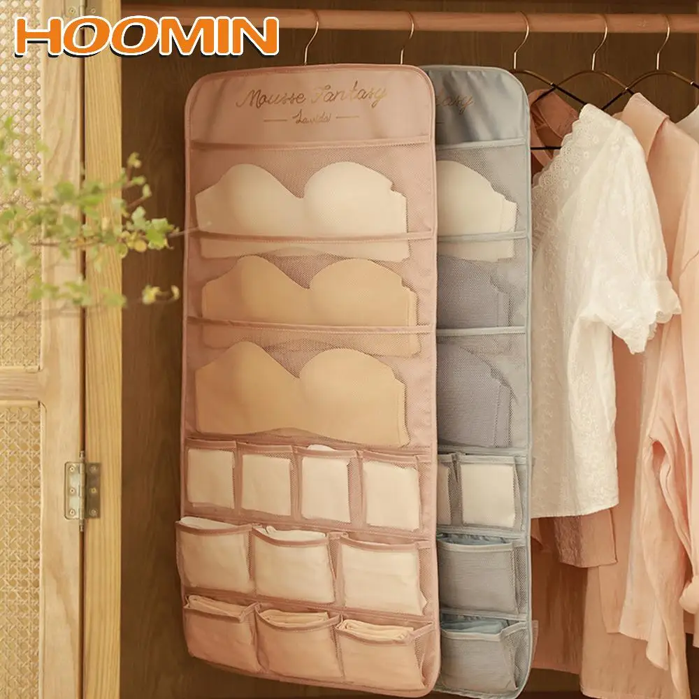 

HOOMIN Foldable Underwear Organizer Closet Sundries Storage Bag Double-Sided Hanging Bag For Wardrobe Ties Socks Bra Rack Hanger