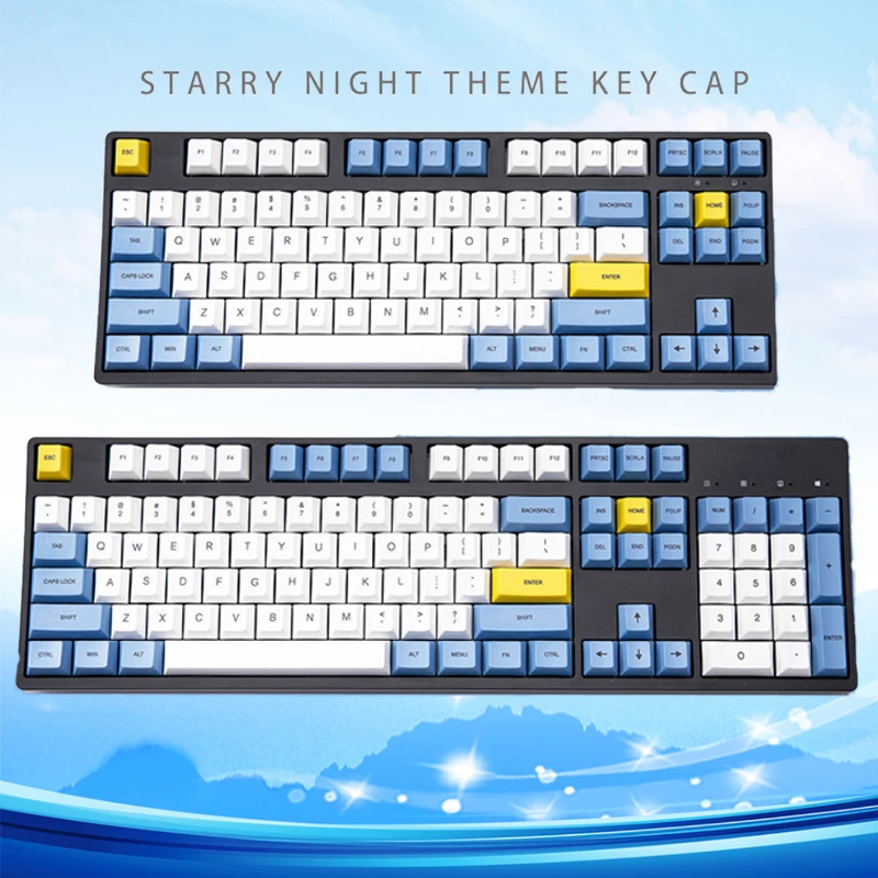 

108 Key Starry Night Blue Keycap Cherry Height PBT Sublimation Cherry MX 5.0/6.0/8.0 Mechanical Keyboard Keycap IKBC 87/104/108