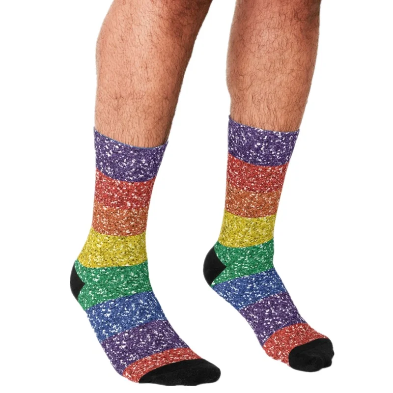 

Men Socks harajuku rainbow gradient shapes Printed Happy hip hop Novelty personality Skateboard Crew Casual Crazy Funny Socks