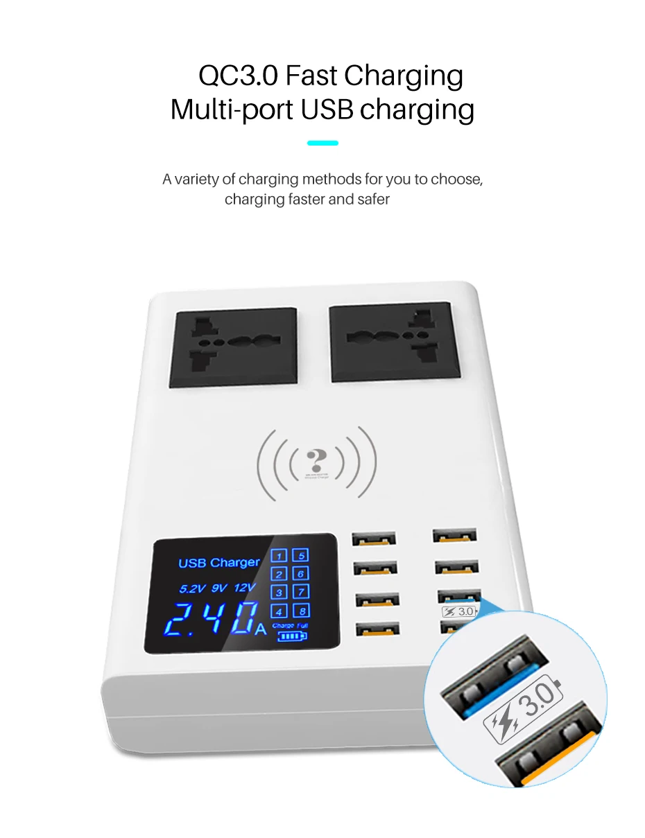 QC3.0 быстрое зарядное устройство беспроводное 8 портов USB зарядное устройство смарт универсальное для iphone X 7 samsung S10 Xiaomi настольная розетка адаптер концентратор