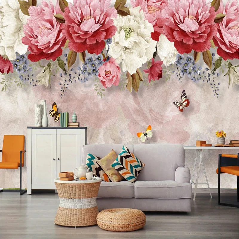 Пользовательские обои 3D Ручная роспись акварель красные цветы фото настенные