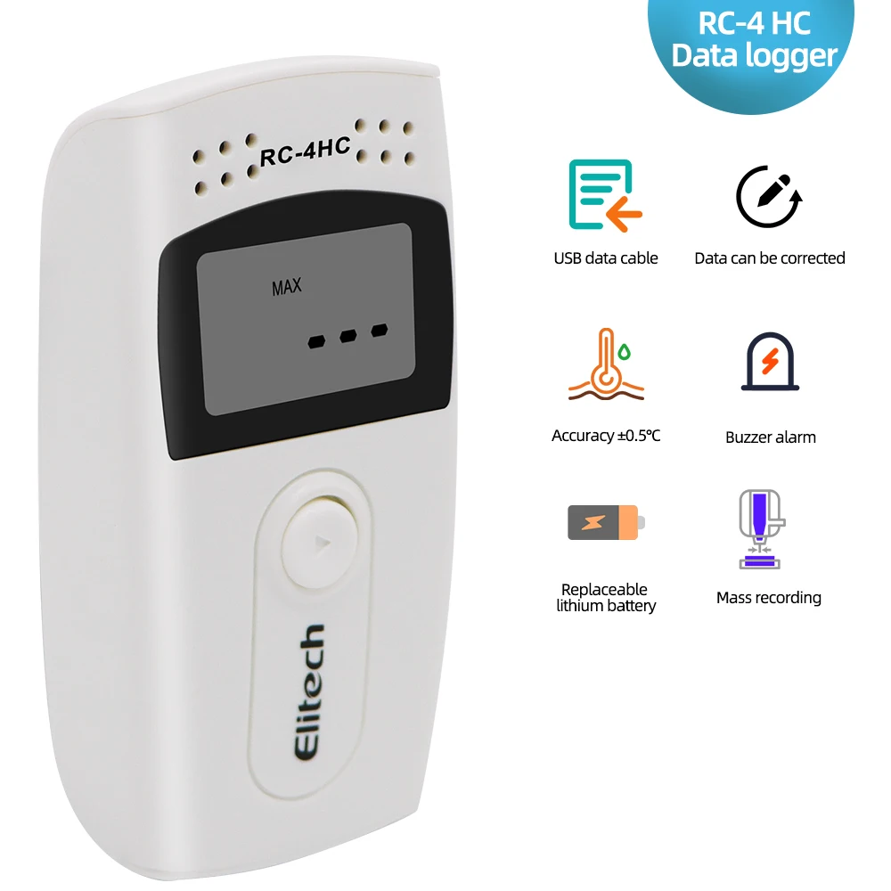 

RC-4HC Digital USB Temperature Data Logger with Built-in NTC Sensor Thermometer for Refrigeration Cold Chain Transport Labs