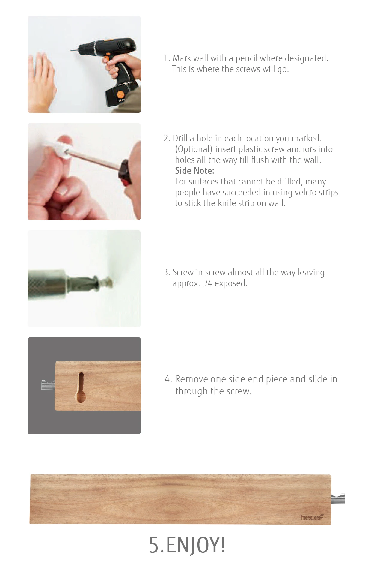 Hecef 12 дюймов Магнитный Ножи полосы акации держатель для хранения всех видов