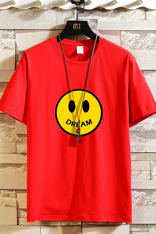 

LONGHENG Men's and women's summer cartoon smiling face short sleeve T-shirt round neck loose S-5X