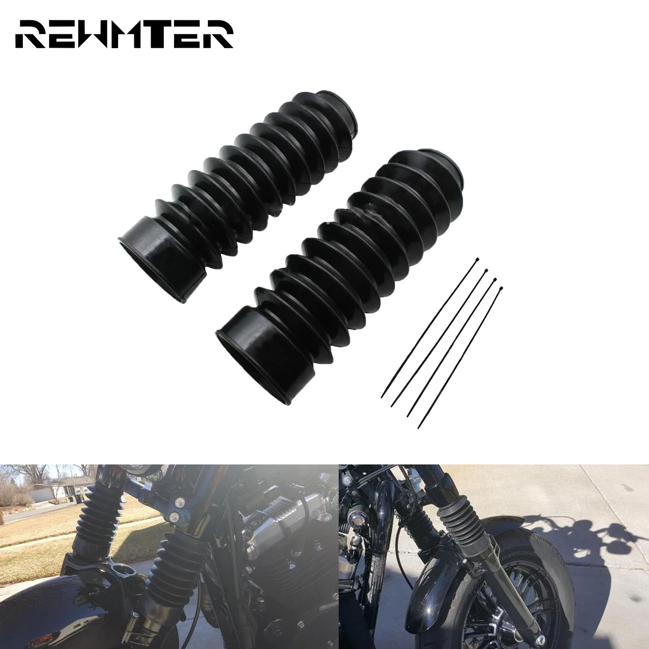 

2xMotorcycle 49mm Front Fork Cover Gaiters Gators Boots Protector Shock Absorber Rubber For Harley Dyna Street Bob Super Glide