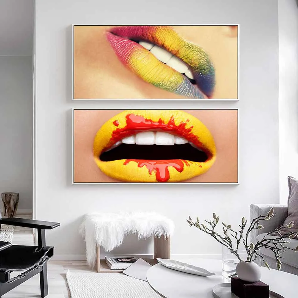 

Figure oil painting hip hop graffiti dazzle color big lip art canvas painting living room corridor office home decoration mural