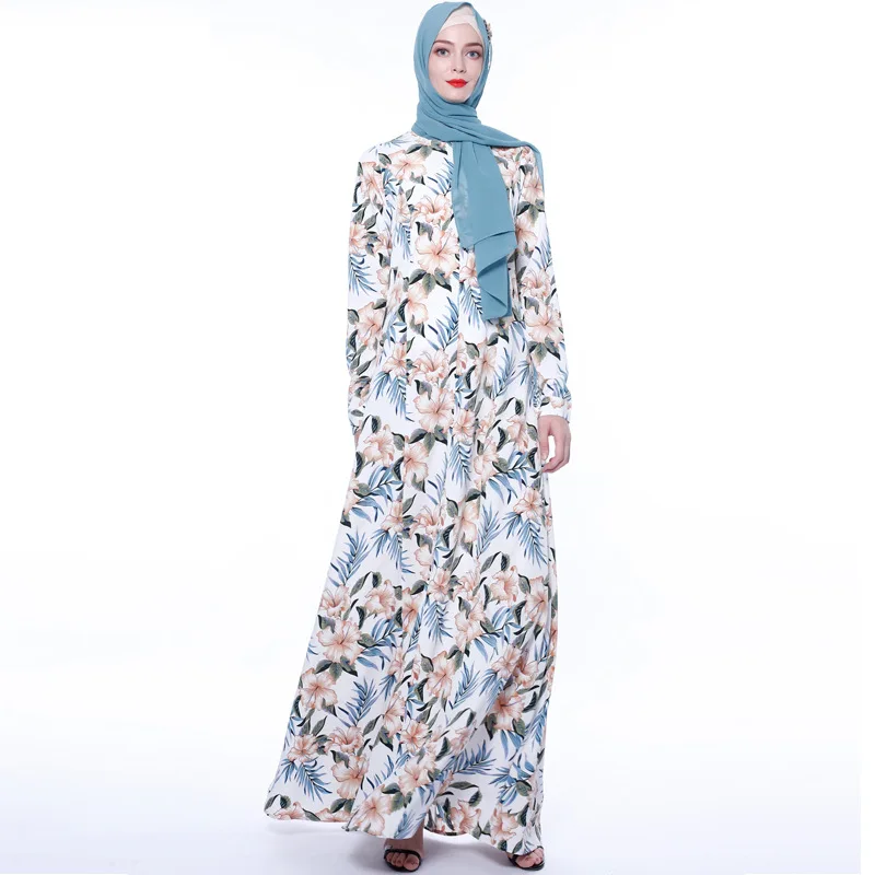 Abayas женская мусульманская одежда с цветочным принтом модные бандажные платья Хиджаб Макси мусульманское платье Бангладеш Кафтан Дубай, Турция Халат