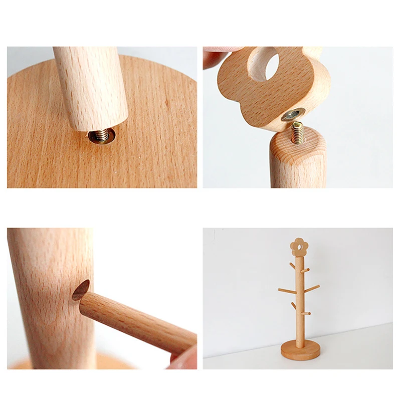 

Mug Holder Tree Wooden Cup Rack Stand with Flower Decor 1/3 Tier Self-assembly Countertop Tea Glass Organizer for Home can CSV