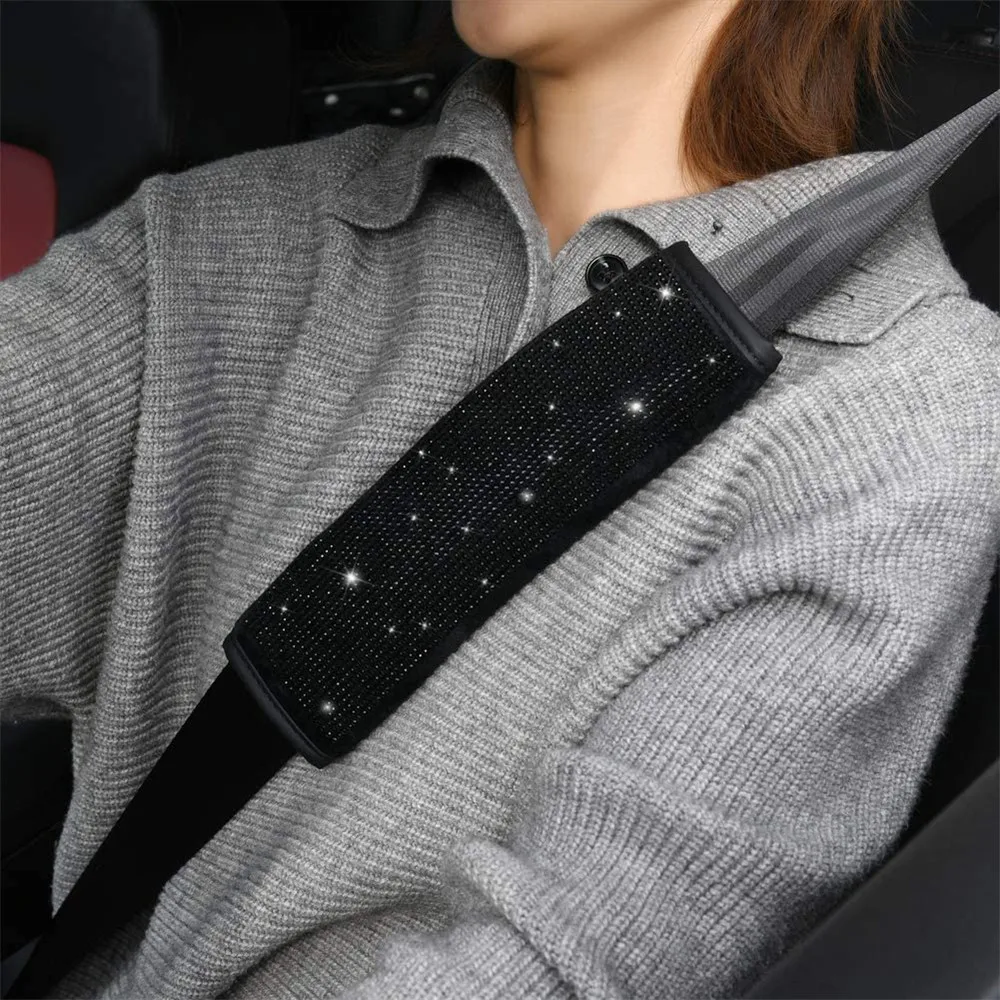 1pc Black Rhinestones Crystal Car Seat Belt Cover Shoulder Pads Car Shifter Gear Hand Brake Covers Auto Interior Accessories