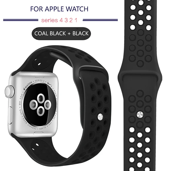 black Ремешок для Apple Watch 4, 3, 2, 1, ремешок 38 мм, 40 мм, силиконовый браслет 42 мм, 44 мм, ремешок из резины iwatch 4, 3, 2, ремешок, браслеты - Band Color: black