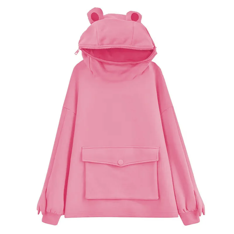 

Trendy Ladies Solid Color Sweatshirts Hot Sale Soft Cotton With Big Pocket Pink Red Green Blue Hoodies For Women Wearing