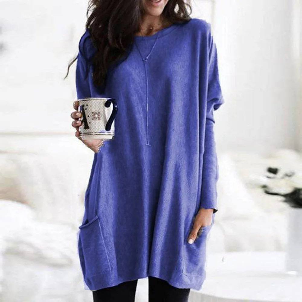 

2020 autumn women's solid color plus size sweater round neck long sleeve loose top black