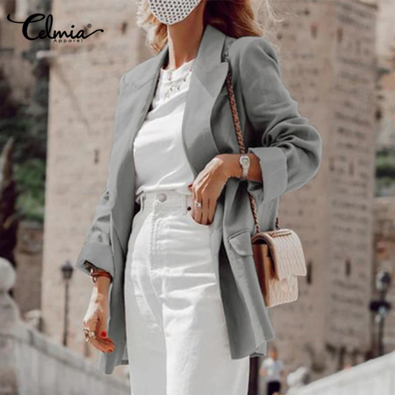 

Celmia Women Suit Collar Blazer 2022 Formal Long Sleeve Buttons Office Lady Blazer Casual Workplace Streetwear Fashion Suits