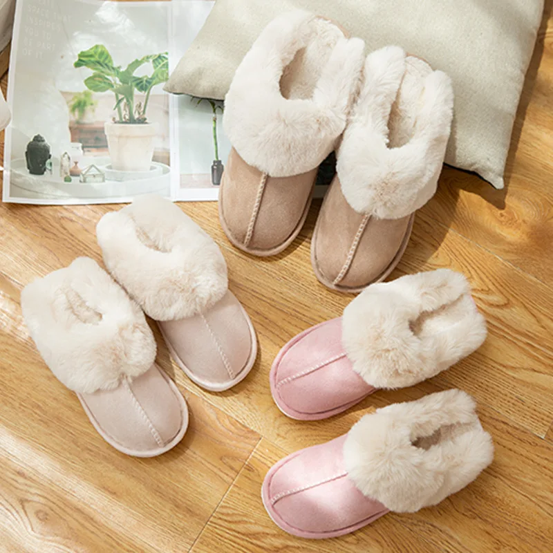 

Women And Men Couple Winter Slipper Solid Color Plush Cotton Soft Slipper Women Warm Home Shoes Men Simple Household Slipper