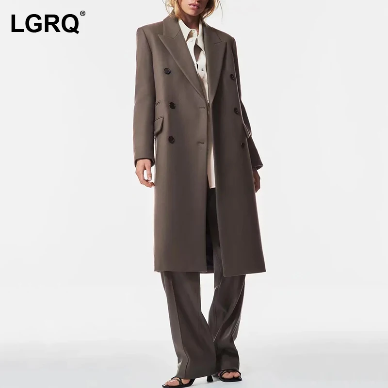 

[LGRQ] Vintage Casual Double Breasted Woolen Coat Parkas New Long Sleeve Loose Women Fashion Tide Autumn Winter 2021 19D5402