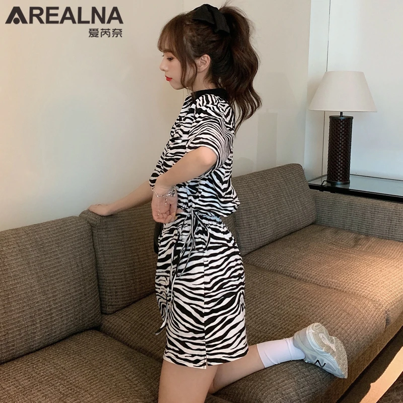 

Two Piece Womens Tracksuit Set Summer Suit Zebra Print Blouse Shirt and Korean Style A-line School Skirt Suit Women Joggers Sets