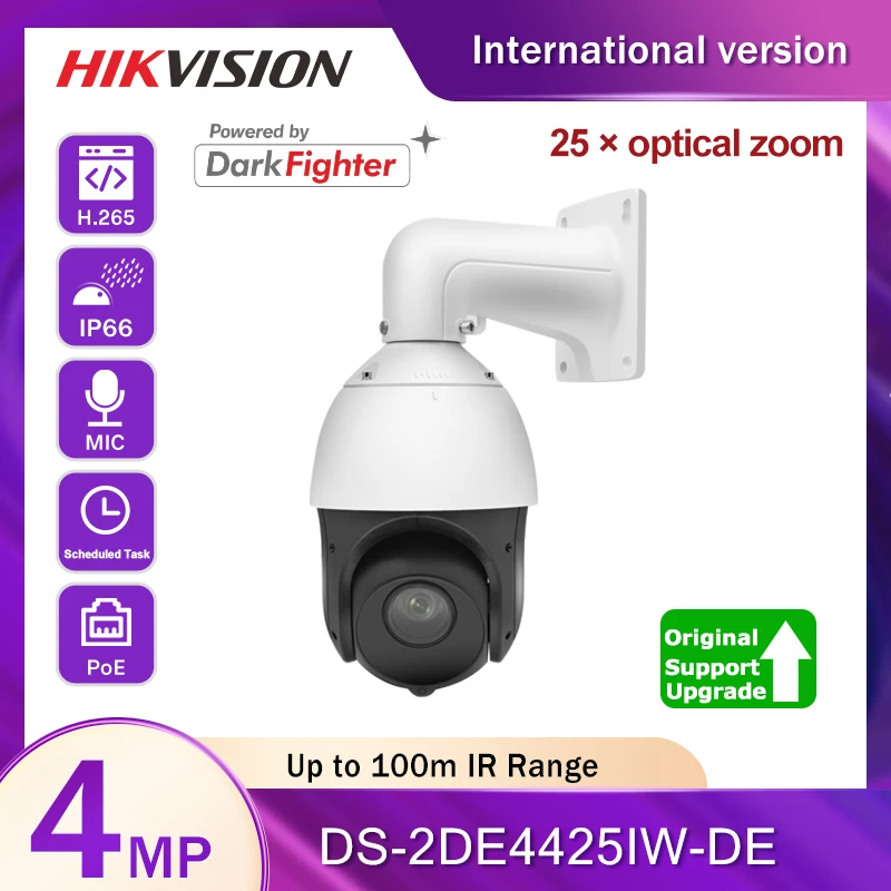 

Купольная камера Hikvision PTZ 4 МП 25X с сетевым скоростным увеличением, с кронштейном, фонарь м, DarkFighter IP66, поддержка патрулей POE