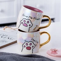 cat claw cup cute creative cartoon ceramics coffee milk tea mugs with lid and spoon friends gifts office exquisite decorations