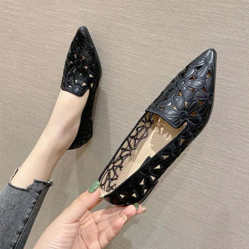 Gioio Women's pointed toe Shoes Spring Loafers Casual Single shoes Yellow Hollow Non-slip Gile's outdoor slippery shoes