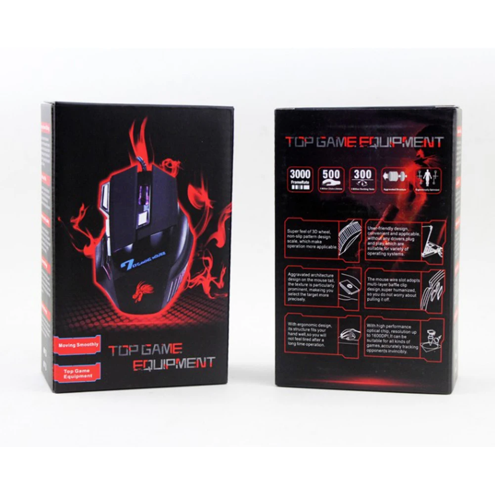 

Boxed 7 Buttons Gamer Computer Mice Adjustable USB Cable LED Optical Gamer Mouse 5500DPI Wired Gaming Mouse for Laptop PC Mice