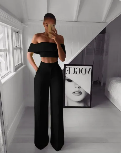 

Two Piece Set Women Spring Crop Top Long Korean Japan Pants Fall Japan Casual Elegant Work Two Piece Set Outfits Streetwear