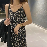 2021dresses for women spring korean retro fishtail floral sling chiffon dress sexy dress women