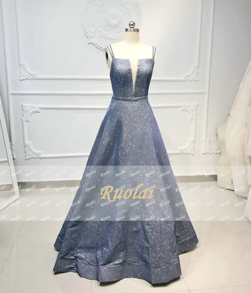 Глубокий v-образный вырез Вечерние платья Длинные 2019 блестящие Спагетти ремень с