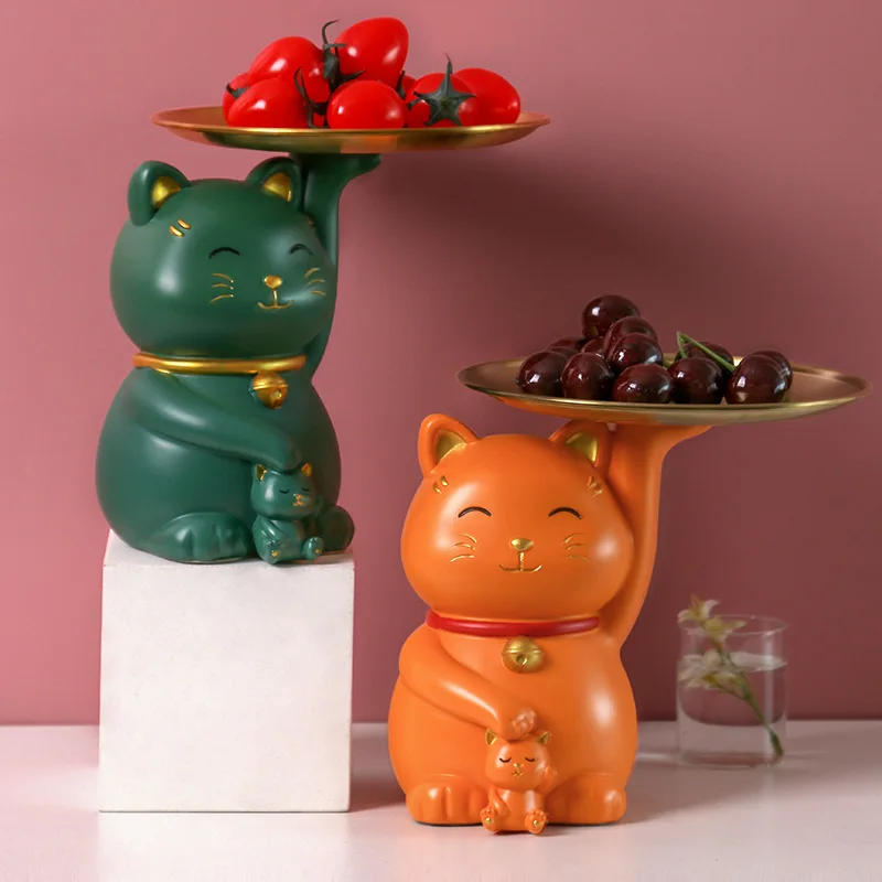 

One Thing with Multiple Functions, 17cm Lucky Cat Tray Decoration, Home Living Room Candy Tray,Key Storage Handicraft Decoration