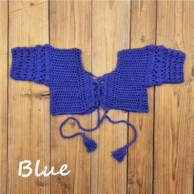Blue Top Комплект из 2 предметов, пляжная одежда, бикини, покрывающее связанное крючком бикини, ручная работа, топ, пляжная мини-юбка - Цвет: Blue Top