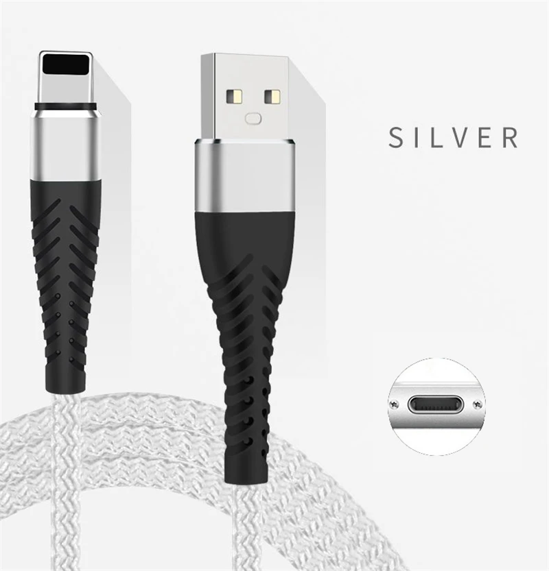 2.4A высокопрочный кабель передачи данных для быстрой зарядки для iPhone XS MAX XR 8 7 6 Micro usb type-C зарядный кабель для SAMSUNG XIAOMI LG HUAWEI