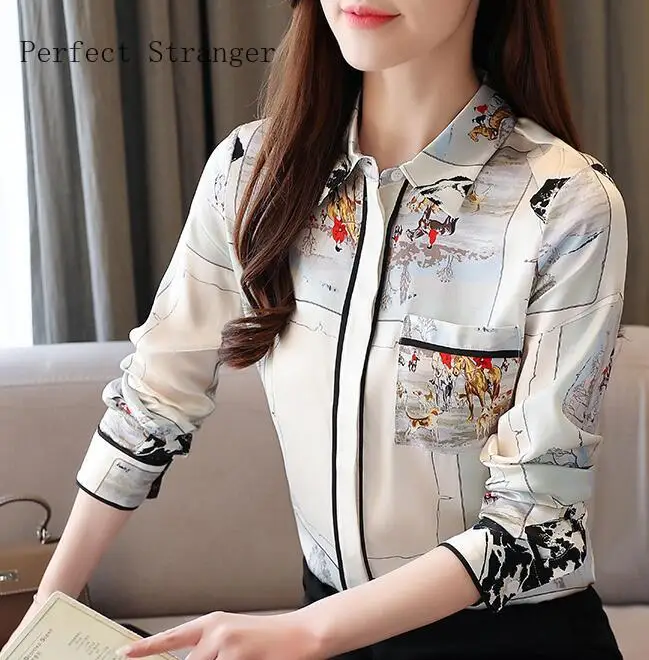 Женская шифоновая блузка с отложным воротником цветочным принтом весна лето